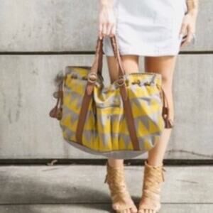 Noonday Collection Yellow Gray Triangle Pattern Chevron Block Purse Bag  Boho